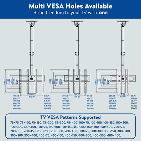 onn Full Motion Ceiling TV Mount for 26 to 65 TVs, UL Listed, Holds up to 110 lbs