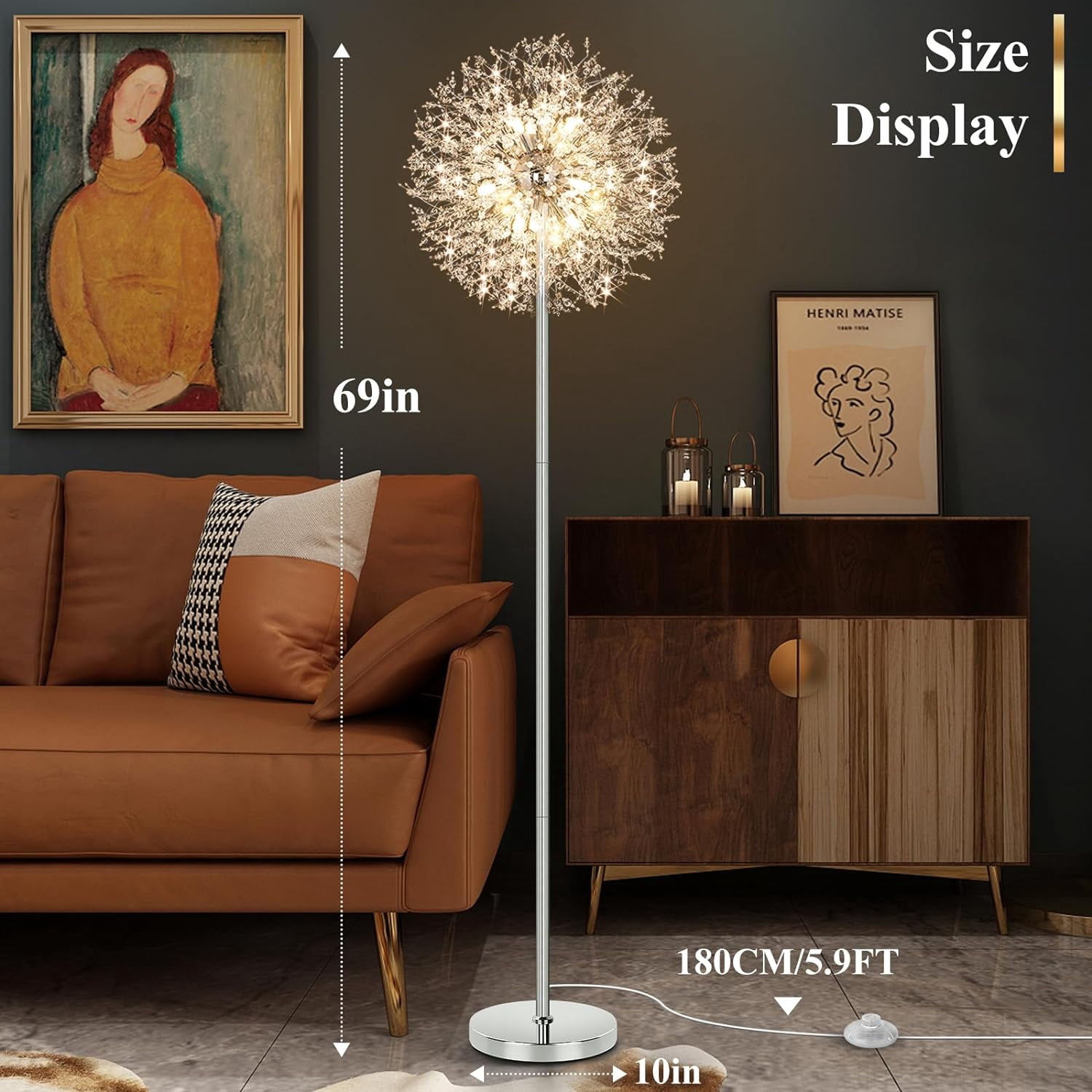 Nordic Hygge 69'' Crystal Floor Lamp for Living Room, Chrome