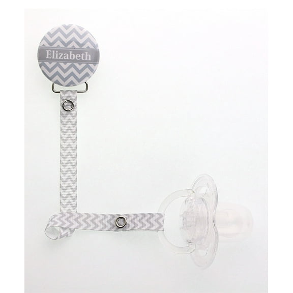 Personalized Name Unisex Grey Chevron Pacifier Clip