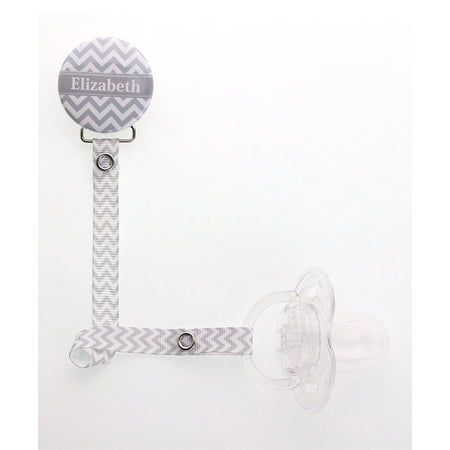 Personalized Name Unisex Grey Chevron Pacifier Clip