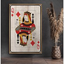PixonSign Framed Canvas Print Wall Art Queen in Deck of Cards Pop Culture Toys Wood Panels Modern Art Modern Fun Multicolor Warm for Living Room, Bedroom, Office - 16"x24" Natural