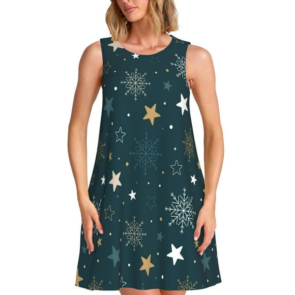 Balery Christmas Snowflake Vestidos de verano para mujer con estampado: vestido holgado sin mangas, vestido playero informal y cómodo para días calurosos.