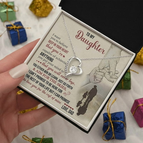 Daughter Necklace Gift from Dad Father Daughter Jewelry for Birthday or Graduation, White Forever Love Necklace