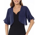 thumbnail image 7 of LEKODE Everyday Wedding Evening Formal Outer Shrug Womens Ruffle Short Sleeve Open Front Cropped Thin Chiffon Layering Cardigan Navy S, 7 of 7