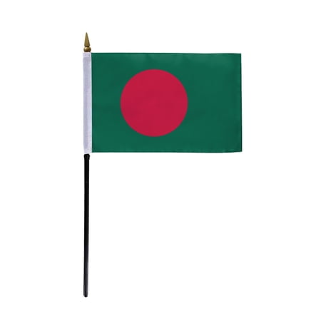 AGAS Bangladesh Stick Flag 4x6 inch mounted onto 11 inch Plastic Pole - Printed Single Sided on Polyester - Stitched Edges - Mini Bangladesh Flag - BD National Flag