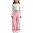 thumbnail image 3 of hotojiny Girls Corduroy Pants Casual Loose Wide Leg Kids Trousers with Pockets Comfy Pull on Plain Uniform Pants(Pink,15-16 Years), 3 of 8