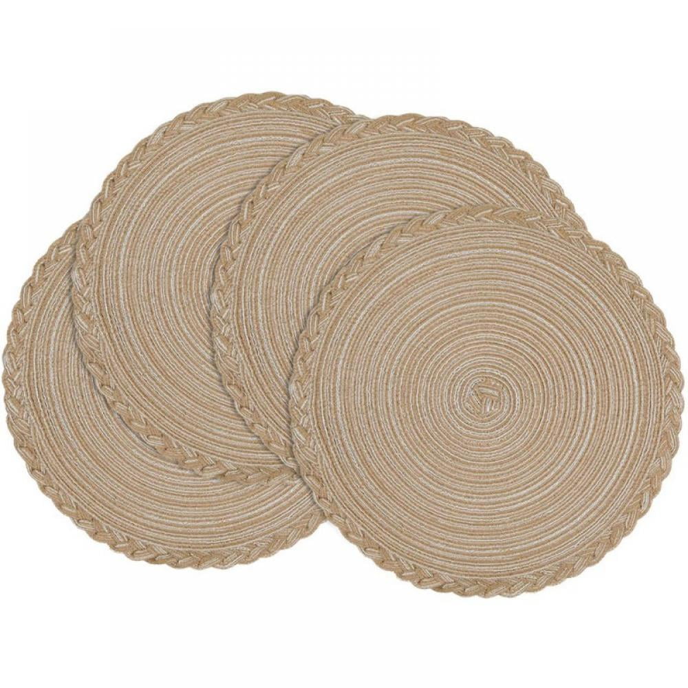 Set of 6 Braided Colorful Ramie Round Placemat Stain Resistant Dining Table Mats 