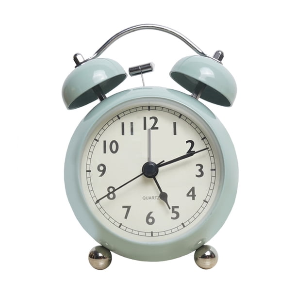 Reloj despertador retro creativo de metal con campana, reloj de escritorio sencillo, reloj de mesa de cuarzo silencioso y luminoso