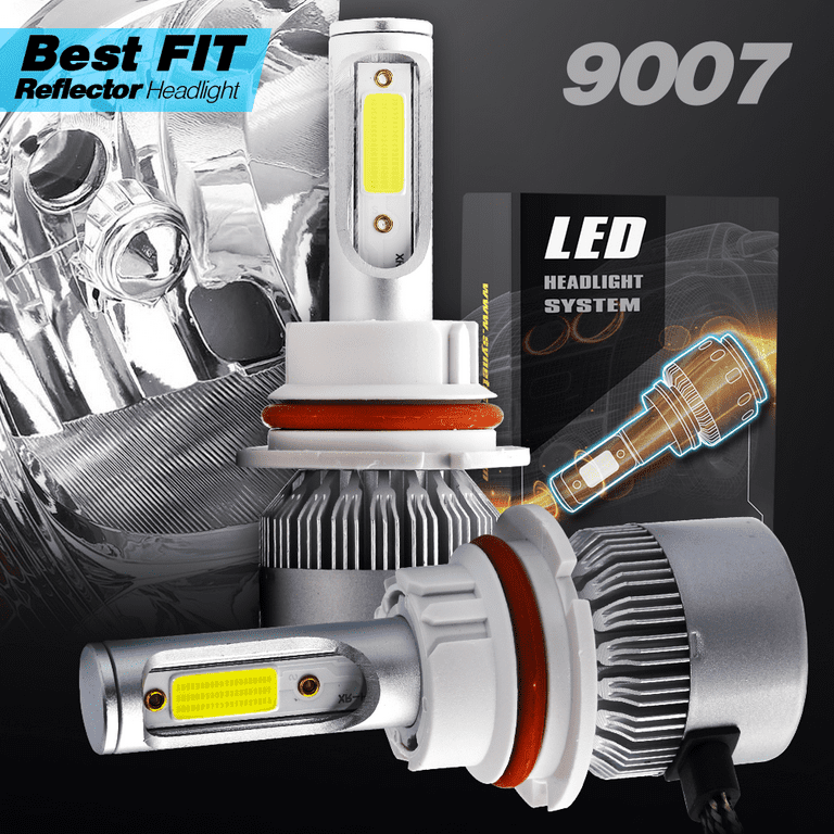 Syneticusa 9007 All in One 100W 10000LM Cree LED Headlight DRL Kit/High/Low  Beam/Fog Lamp Kit Light Bulbs White (9007, White) 