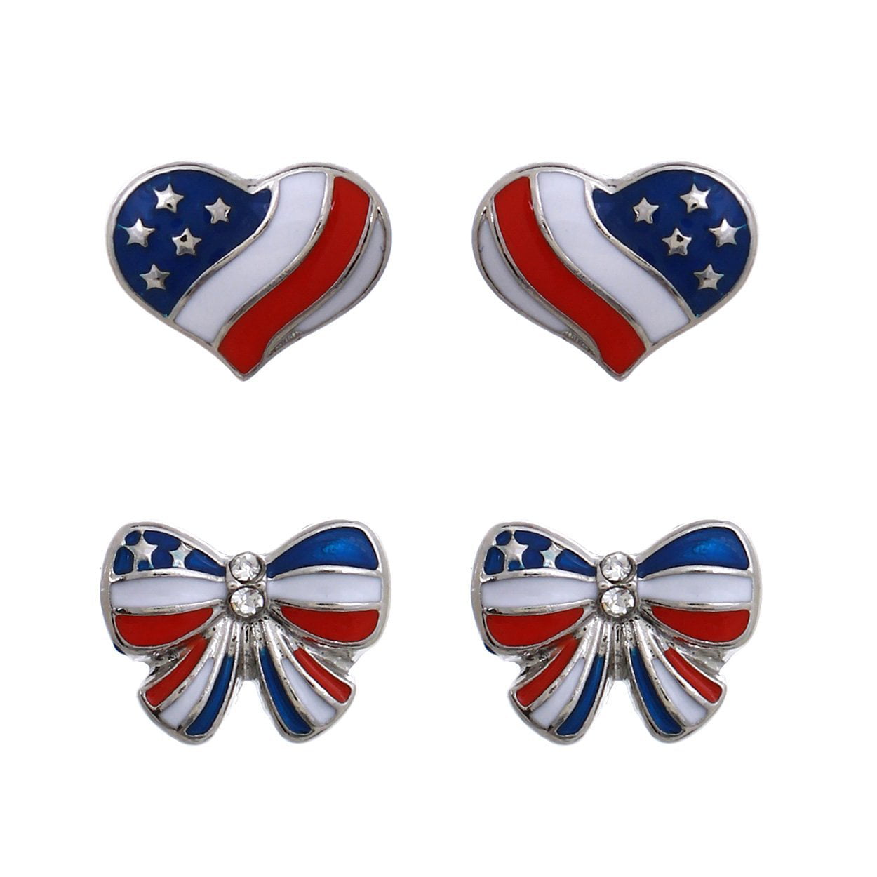 red white blue heart enamel earrings flag heart earrings small patriotic Stars and Stripes charm earrings U.S gold heart flags