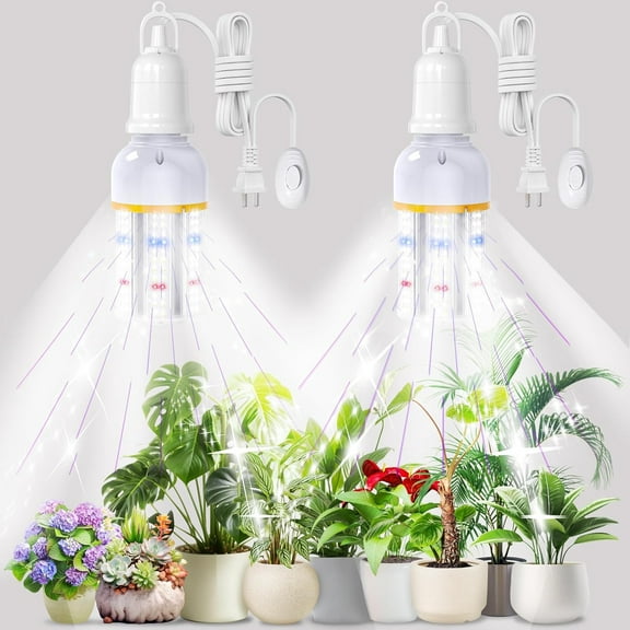 2 Pack led Grow Light Bulb for Indoor Plants, 6000K Blue Red Full Spectrum Plant Grow Light, 360° Large Area Irradiation, Perfect for Growing Flowers and Vegetables Indoors(2 Pack, 168 LED)