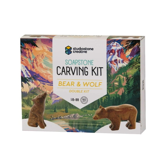 Bear and Wolf Studiostone Creative Soapstone Sculpture Carving DIY Arts and Crafts Kit for Kids Adults