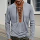 thumbnail image 1 of Blusa y camisa de manga larga con cuello alto para hombre, estilo casual, a la moda, de color sólido, transpirable, de manga larga, con cuello alto y cordón, blusa de poliéster para hombre, 1 of 6