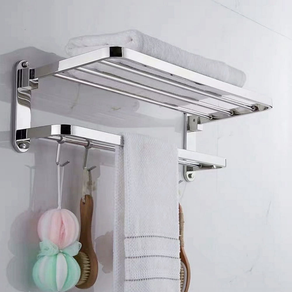 LYUMO Bathroom Towel Hanger Rack, Stainless Steel Folding Storage Shelf