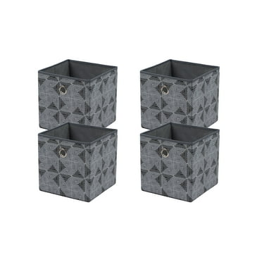 Mainstays Collapsible Fabric Cube Storage Bins (10.5" x 10.5"), 4 Pack, Black and Gray Geometric
