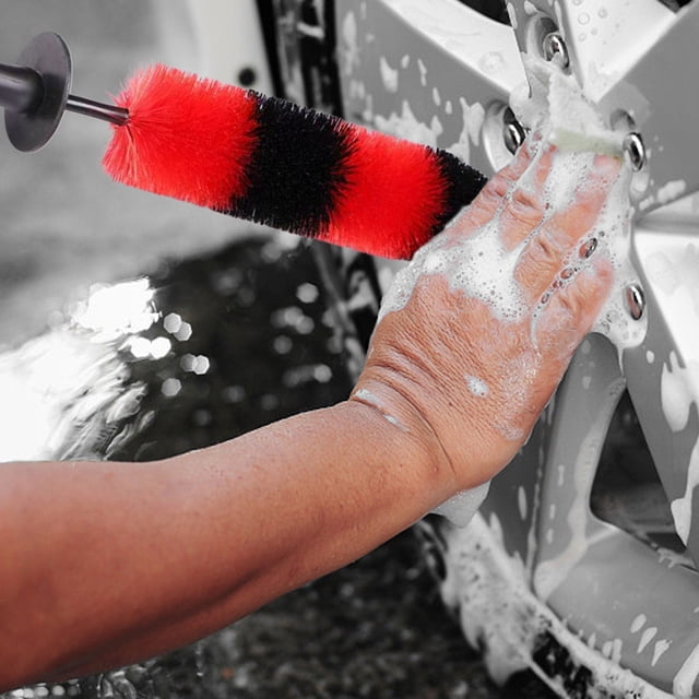 Car Tire Brush, Wheel Hub Cleaning Brush for Steel Rims, Double-Color Design, Durable Plastic Handle, Easy Tire & Rim Care, Effective for Stubborn Dirt, 41x6.5cm Wheel Cleaner Tool