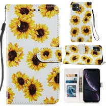 iPhone 12 Wallet Case with Card Holder, iPhone 12 Pro Cover with Hand Strap, Allytech PU Leather Soft TPU Back Shockproof Magnetic Button Kickstand Case for iPhone 12/12 Pro 6.1", Sunflower