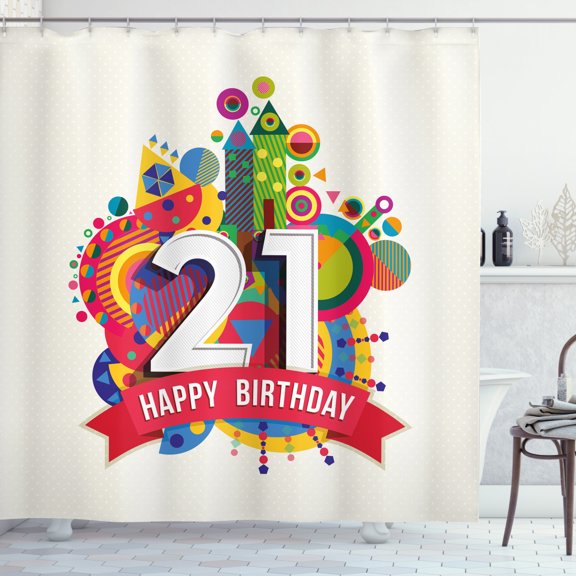 Ambesonne Colorful Shower Curtain, Happy Birthday Image, 69"Wx75"L, Multicolor