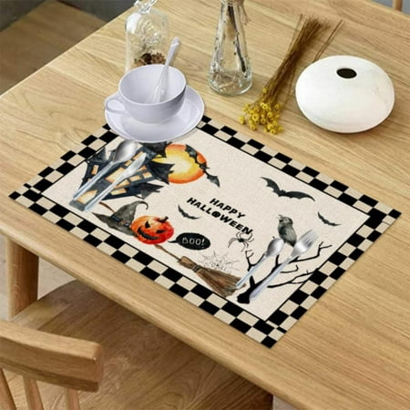 

Halloween Placemats Set of 4 with Pumpkin Ghost Pattern for Dining Table Decoration Non-Slip & Heat Resistant Table Mats for Kitchen Washable & Reusable