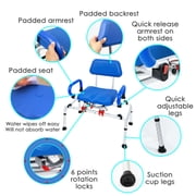 iLIVING Tub Transfer Bench Shower Chair with Easy Access Swivel Padded Seat and Pivoting Arms, and Adjustable Height for Handicap and Seniors, Blue