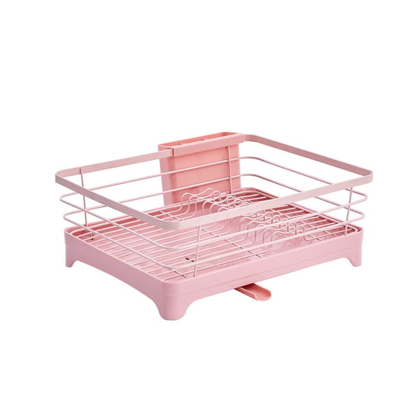 Kearding Estante para secar platos, estante de cocina con escurridor, soporte para cubiertos, palillos, cubo, platos, organizador, herramientas Organizadores de utensilios de cocina Rosa