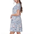 thumbnail image 2 of Lsque Blue Butterfly Print Women's Casual Dress T-Shirt Summer Short Sleeve Scoop Neck Swing Dresses, 2 of 6