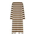thumbnail image 5 of Women's Long Nightgown Nighties Stripes Nightdress Nightshirts Long Sleeve Soft Cotton Sleep Dress Home Wear Pajamas Brown XL, 5 of 6