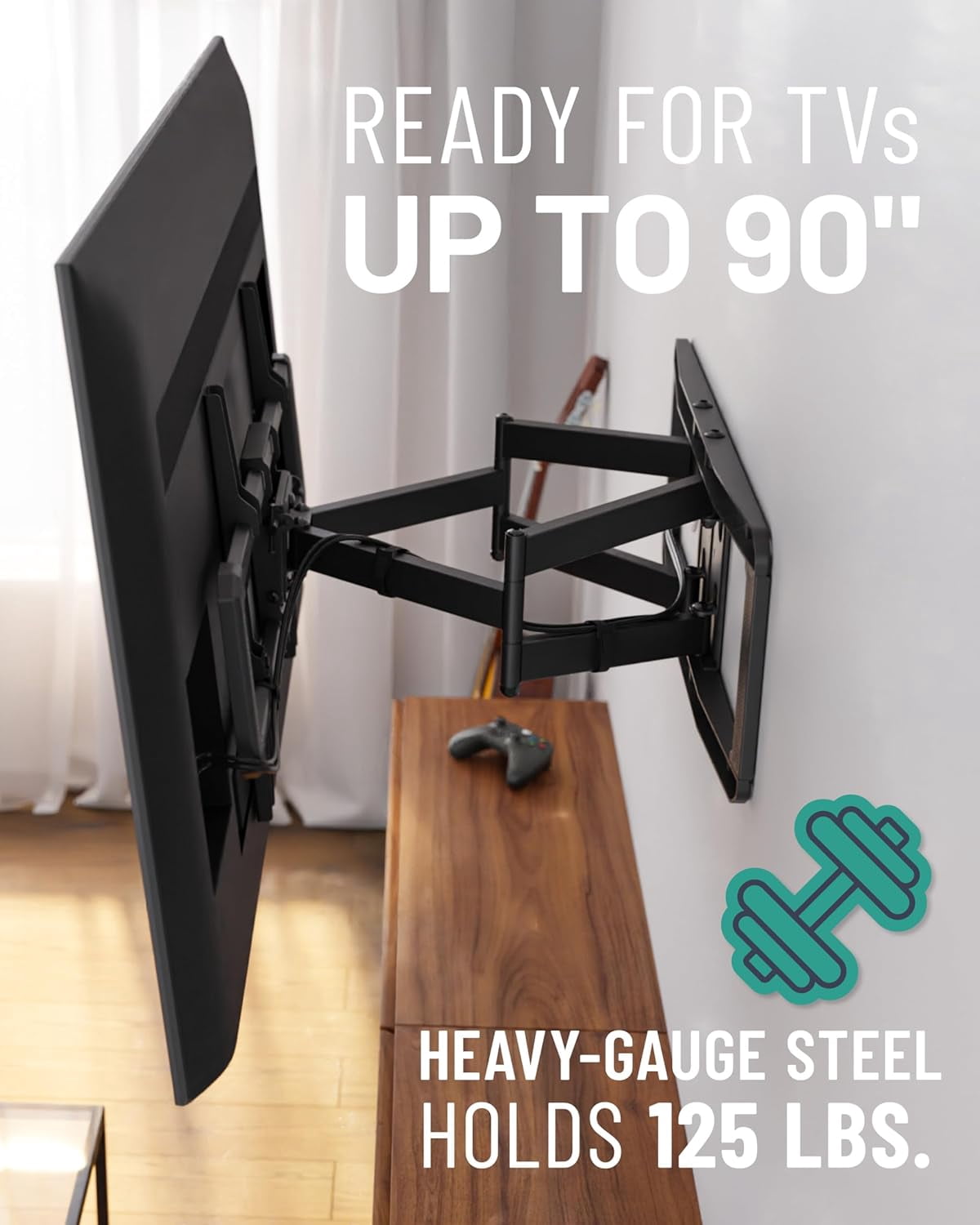 ECHOGEAR MaxMotion TV Wall Mount for 42”- 90” TVs up to 125lbs – Full Motion Tilts, Swivels, Extends