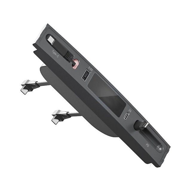 4 in 1 USB Hub Center Console Docking Station Quick Charge Multiport Hub Adapter Replacement PD 27W with Retractable Charging Cable for Tesla Model 3 Model Y