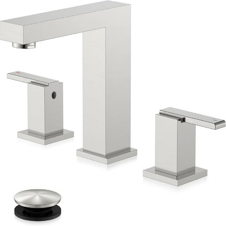 Brushed Nickel Widespread Bathroom Faucet 2 Handle Bathroom Sink Faucet 3 Hole, 8-Inch 3 Pieces Vanity Faucet with Pop Up Drain & Supply Lines,