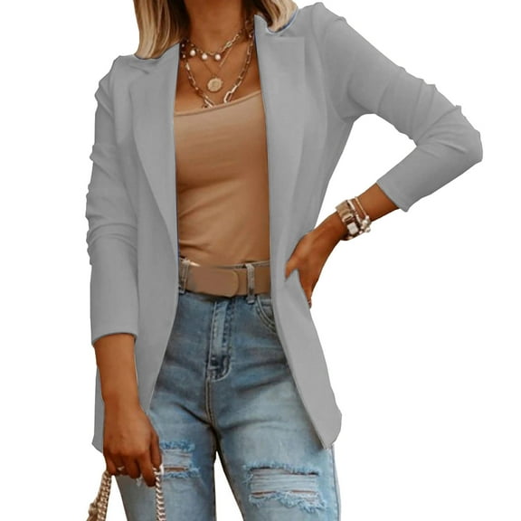 Guieoi Jackets for Women Clearance under $10.00 Fashion Women Cardigan Collar Long Sleeve Casual Coat Blazer Blouse Gray Black*Friday/Cyber*Monday Clearance