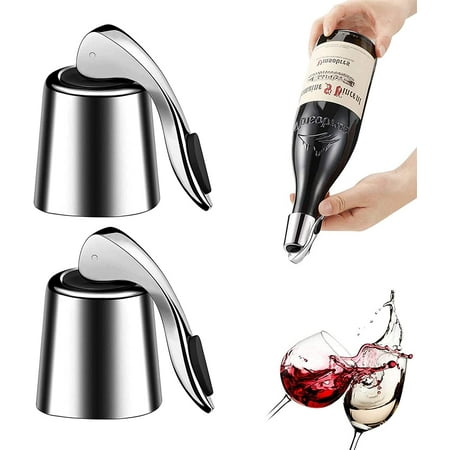 

NOGIS Wine Stopper Stainless Steel Wine Bottle Stoppers Plug with Silicone Wine Toppers Stopper Reusable Wine Cork Superior Leak-Proof Keeps Wine Fresh Best Gift Accessories Silver 2 pack