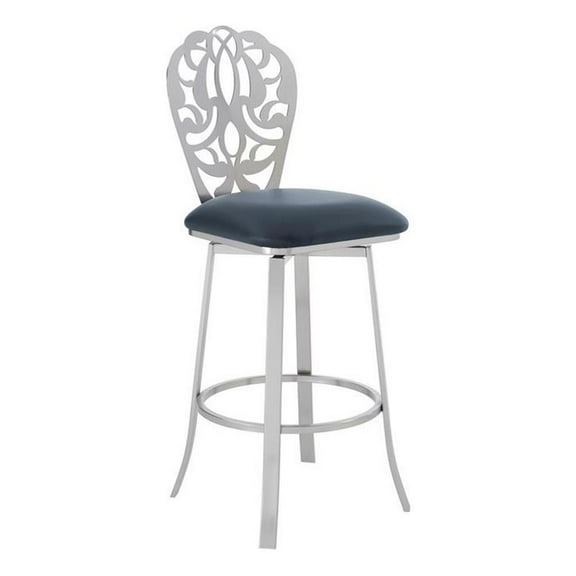 Armen Living Barb 30"H Faux Leather Bar Stool in Gray/Brushed Stainless Steel