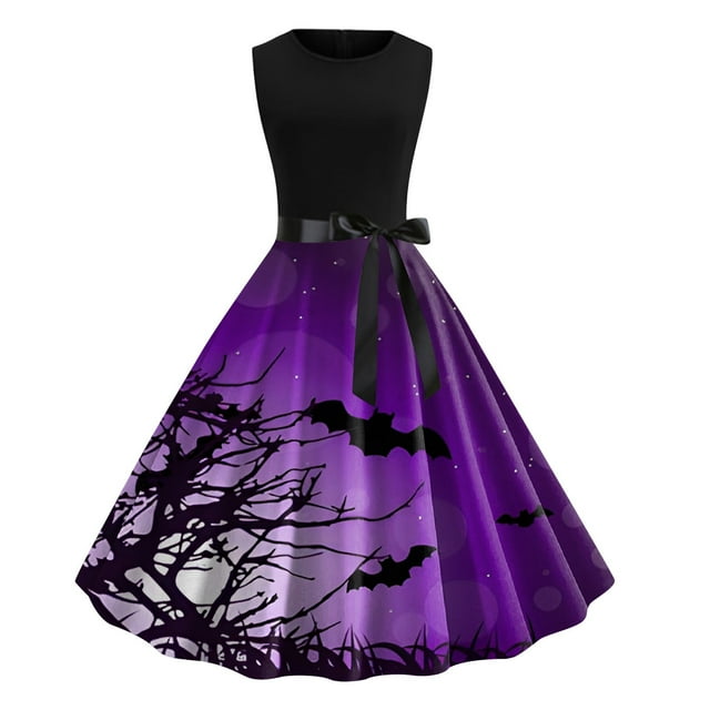 Robe Sans Manches à Col Rond Imprimée pour Femmes, Robe de Bal Élégante et Fluide pour Fête