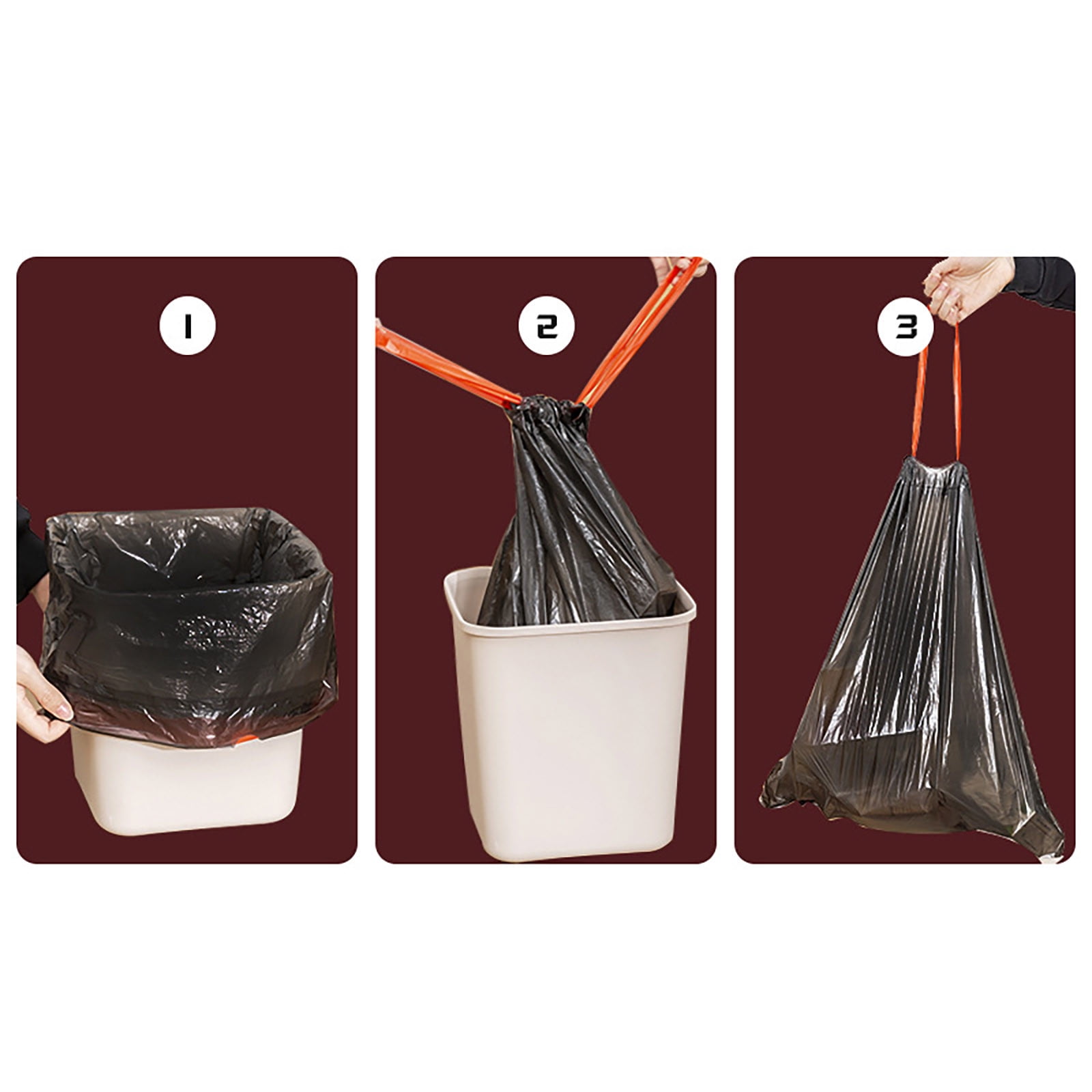 Drawcord Trash Bags, 45 Pcs, Medium & Small Black Garbage Bags, Portable & Affordable for Household Waste Use