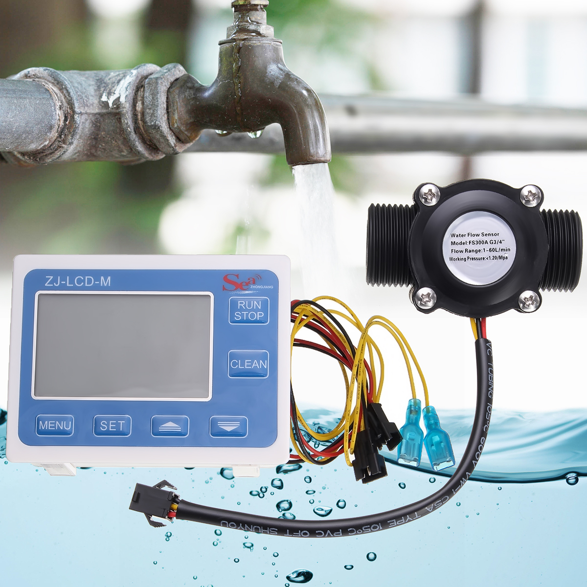 G3/4'' Flow Water Sensor Meter Digital LCD Display Quantitative Control 160L/m Walmart Canada