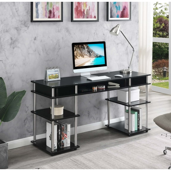 Convenience Concepts Designs2Go No Tools 60-inch Deluxe Student Desk with Shelves, Black, All Ages