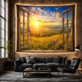 thumbnail image 6 of Mountain Sunrise Over Meadow in Rustic Window, Serene Rustic for Nature Lovers, Scenic Landscape Wall Art Decor, Housewarming Gift, Tapestry Wall Hanging for Living Room and Bedroom, 6 of 7