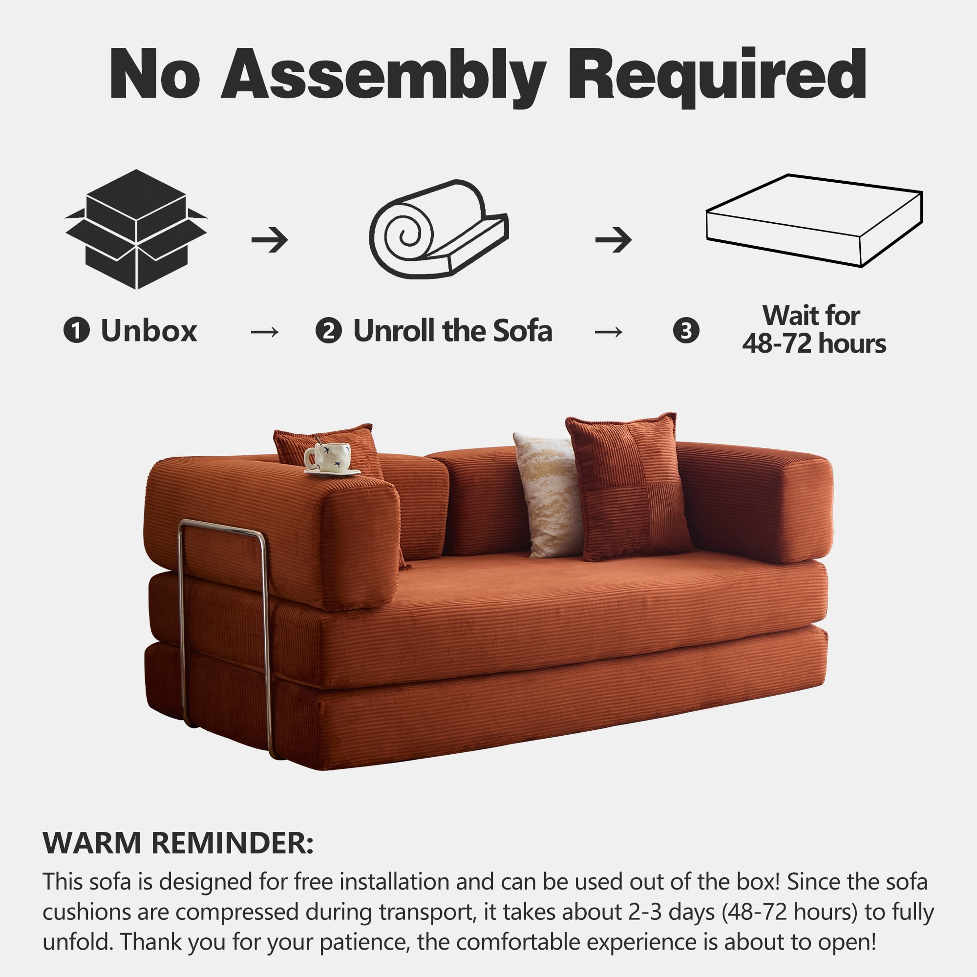 LIAROO Convertible Sofa Bed - 78.8" Boneless Couch Corduroy Fabric - Compression Sofa With Armrests and Backrest - Modular Sectional Sofa for Living Room, Bedroom, Studio