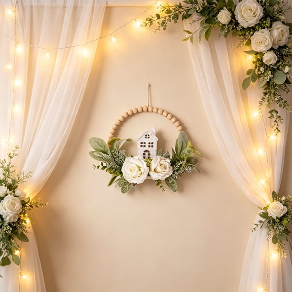 Bcylexb Artificial Flower Wreaths for Front Door, 11.8" Floral Wreaths with Greenery Summer Wreaths for Wall Window Home Hanging Decor