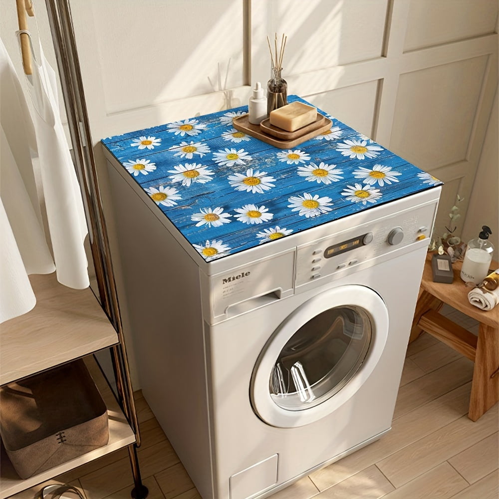 1pc, Dish Drying Pad, Spring Theme Daisy Pattern Washing Machine Dust Cover Mat, Countertop Absorbent Pad, Washstand Drain Mat, Washstand Cup Mat, Kitchen Accessories, Bathroom Accessories