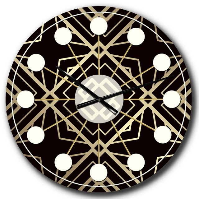 Designart 'or et Noir Art Déco Motif Milieu du Siècle Moderne Horloge Murale