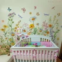 Wall Decals Floral Wallpaper Flower Wall Sticker Peel and Stick Fresh Little Daisies Wall Stickers for Baby Kids Nursery Girls Bedroom Living Room Wall Decoration