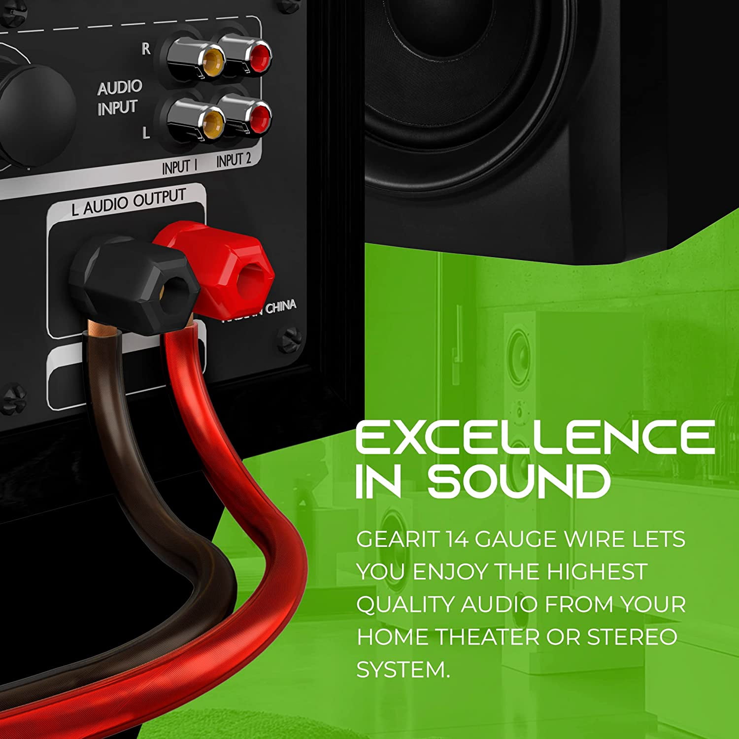 GEARit Pro Series 14 Gauge Wire, Copper Clad Aluminum Home Theater and Car Speaker Cable, Black/Red, 100 ft