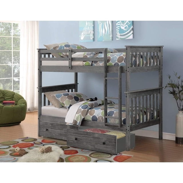 Cajones para debajo de la cama Donco Kids de doble color gris cepillado con ruedas giratorias