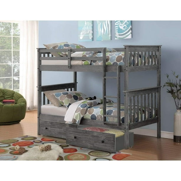 Cajones para debajo de la cama Donco Kids de doble color gris cepillado con ruedas giratorias