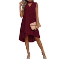 thumbnail image 2 of Women V-Neck Floral Printed A-Line Elegant Dresses Sleeveless Sundress Casual Boho Dress Wine Red L, 2 of 8