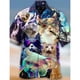 thumbnail image 4 of Camisa hawaiana de verano para hombre, con estampado completo de animales y gatos, camisetas playeras informales de manga corta con botones y cuello vuelto, 4 of 4