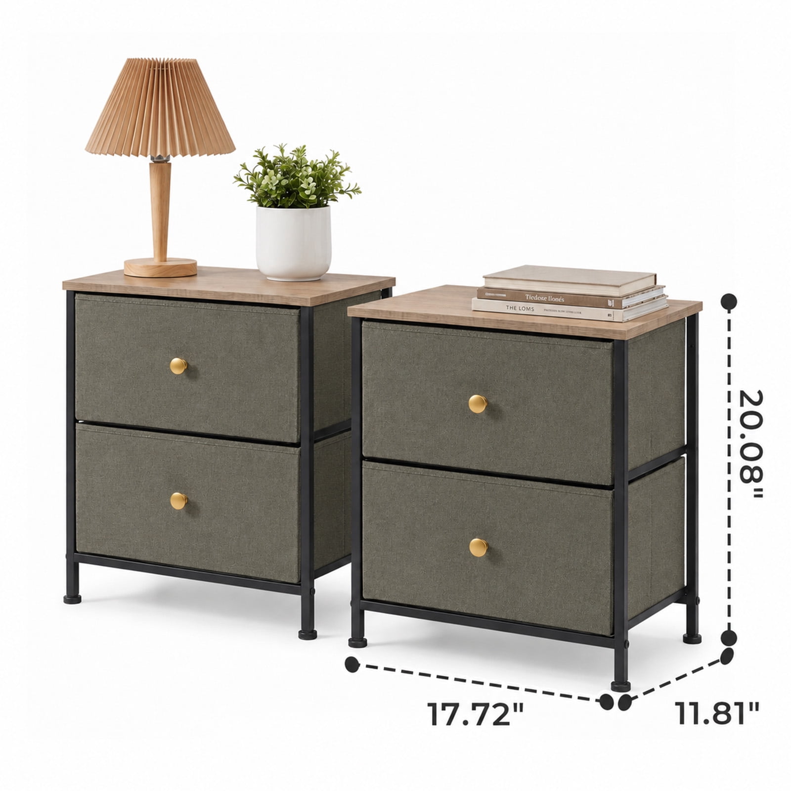 Alvantor Nightstand with 2 Storage Drawers, Small Bedside Table, Small Dresser with Sturdy Wooden Top for Daily Essentials, Compact Nightstand for Bedroom and Small Spaces