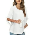 thumbnail image 2 of Chbgutlmr 3/4 Length Sleeve Womens Tops Ruffle Double Layer Casual Blouses Solid Color Crewneck Flowy Tops, 2 of 7